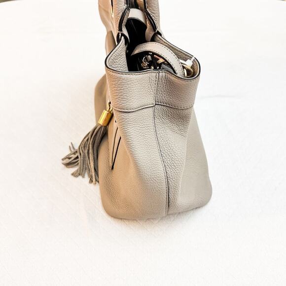 Milly Gray Crossbody Leather Tote Handbag Gray Tassel Front Pocket Details main image 5